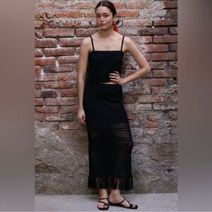 Z Supply Black Crochet Fringe Maxi Skirt and Crop Top Set